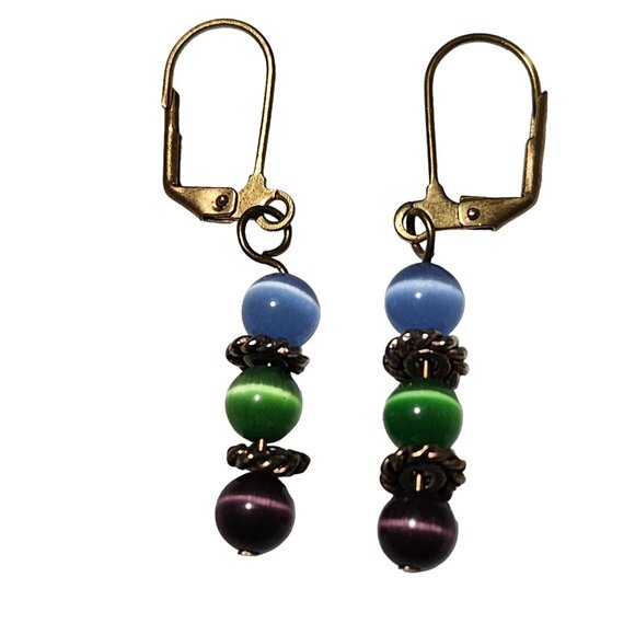 Statement Colorful Marble Beaded Drop Earrings Leverback Hooks Fashion Jewelry - Picture 1 of 4